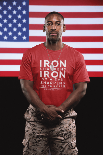 Iron Sharpens Iron So a Dad Sharpens His Children Dad Father’s Day Gift & Birthday T-Shirt - Encore2woRedS