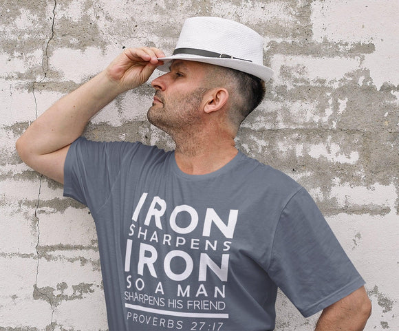Iron Sharpens Iron T-Shirt - Proverbs 27:17 Inspirational Quote Tee - Encore2woAsphaltS