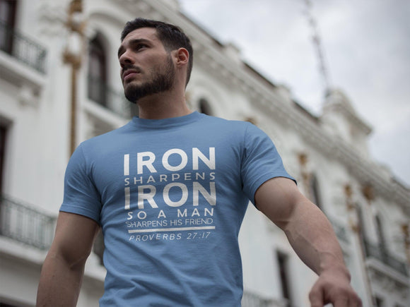 Iron Sharpens Iron T-Shirt - Proverbs 27:17 Inspirational Quote Tee - Encore2woHeather True RoyalS