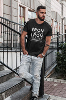 Iron Sharpens Iron T-Shirt - Proverbs 27:17 Inspirational Quote Tee - Encore2woHeather NavyS