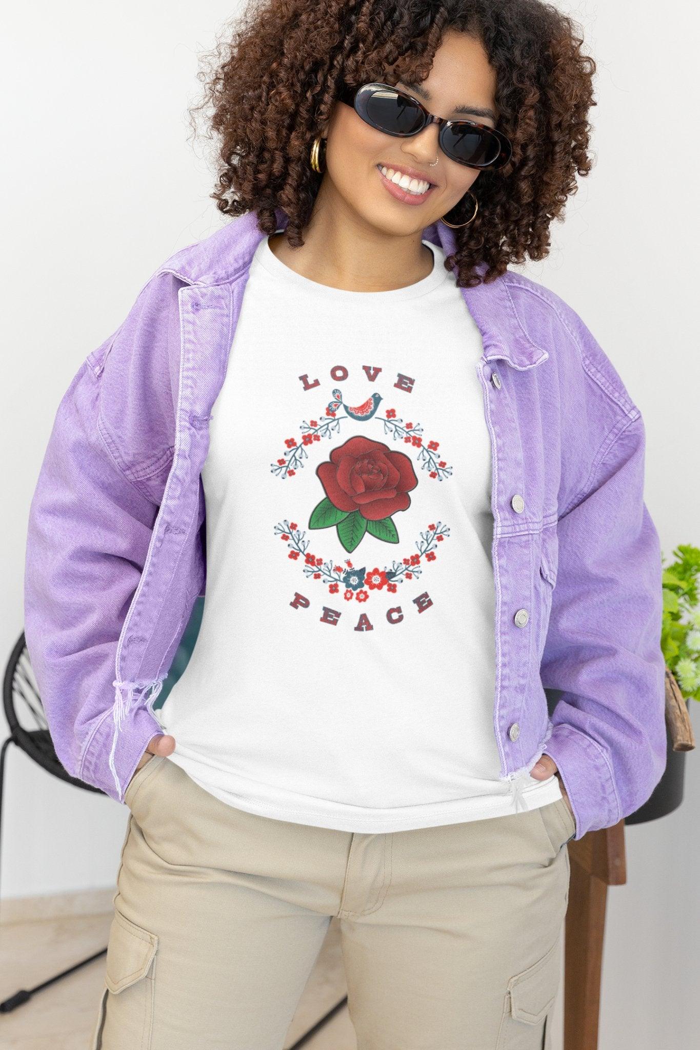 Ladies Love and Peace Short Sleeve Tee - Encore2woWhiteS