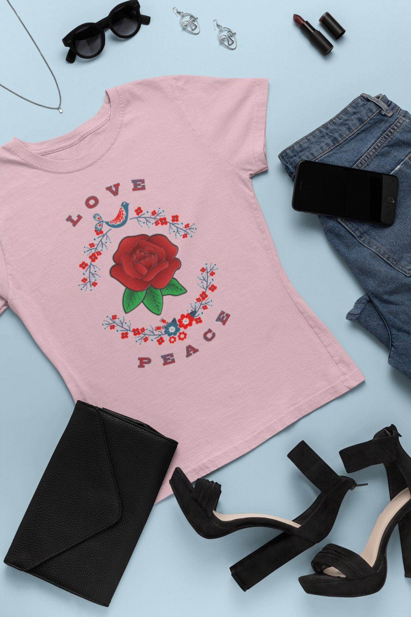 Ladies Love and Peace Short Sleeve Tee - Encore2woPinkS