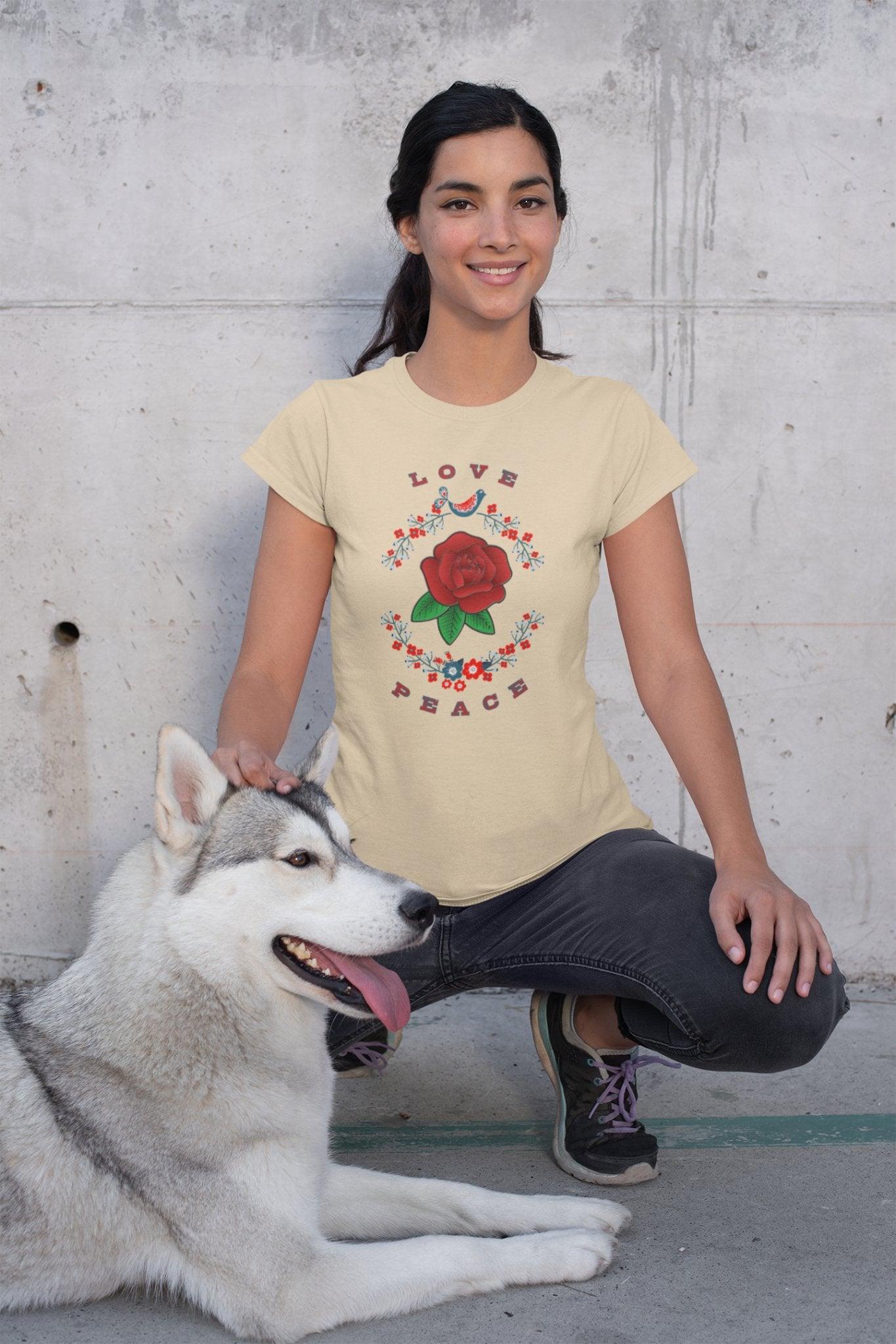 Ladies Love and Peace Short Sleeve Tee - Encore2woWhiteS