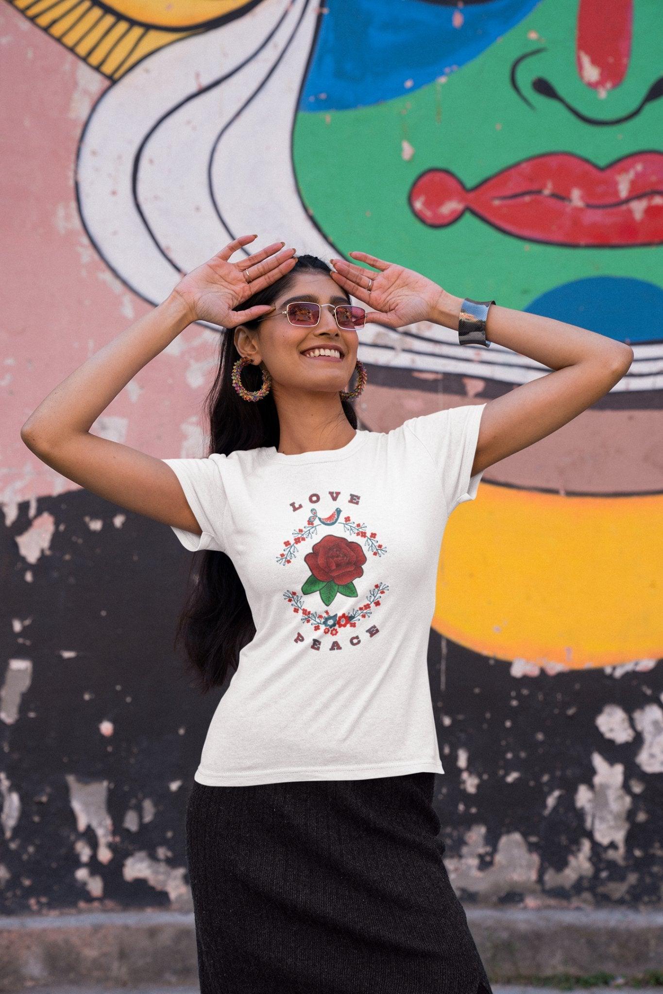 Ladies Love and Peace Short Sleeve Tee - Encore2woWhiteS