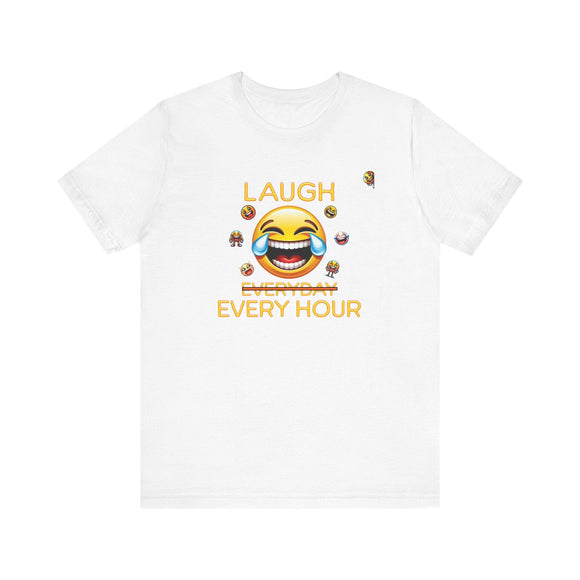 Laugh Every Hour Smiley Face Humorous Good Mood T-Shirt - Encore2woWhiteS