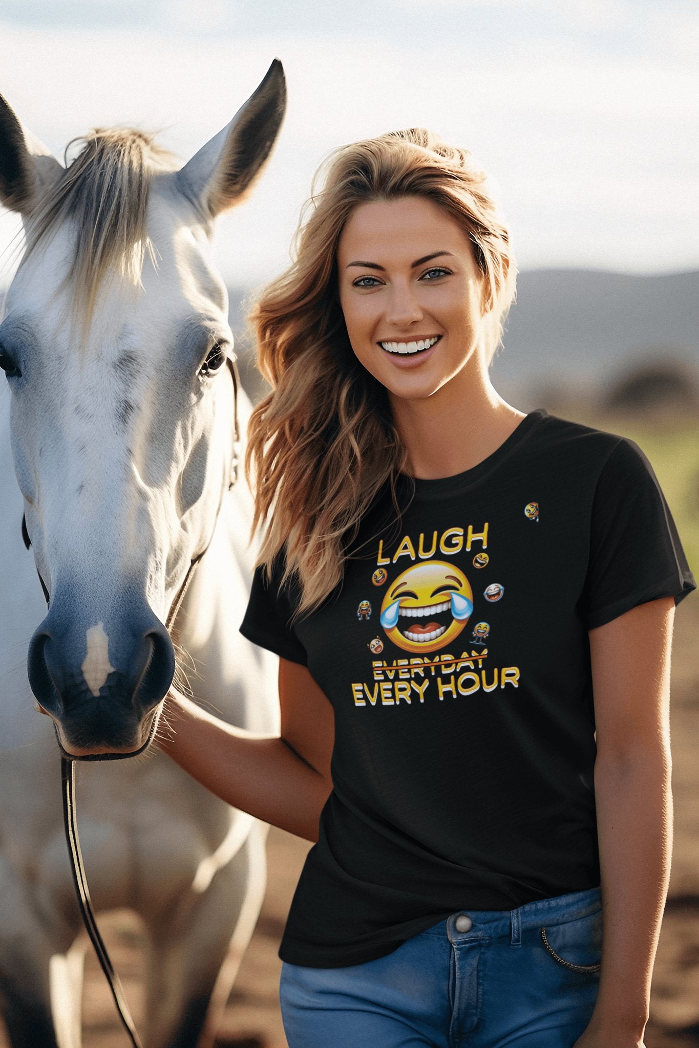 Laugh Every Hour Smiley Face Humorous Good Mood T - Shirt - Encore2woWhiteS