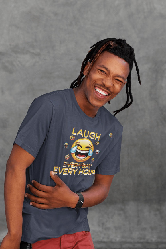 Laugh Every Hour Smiley Face Humorous Good Mood T-Shirt - Encore2woWhiteS
