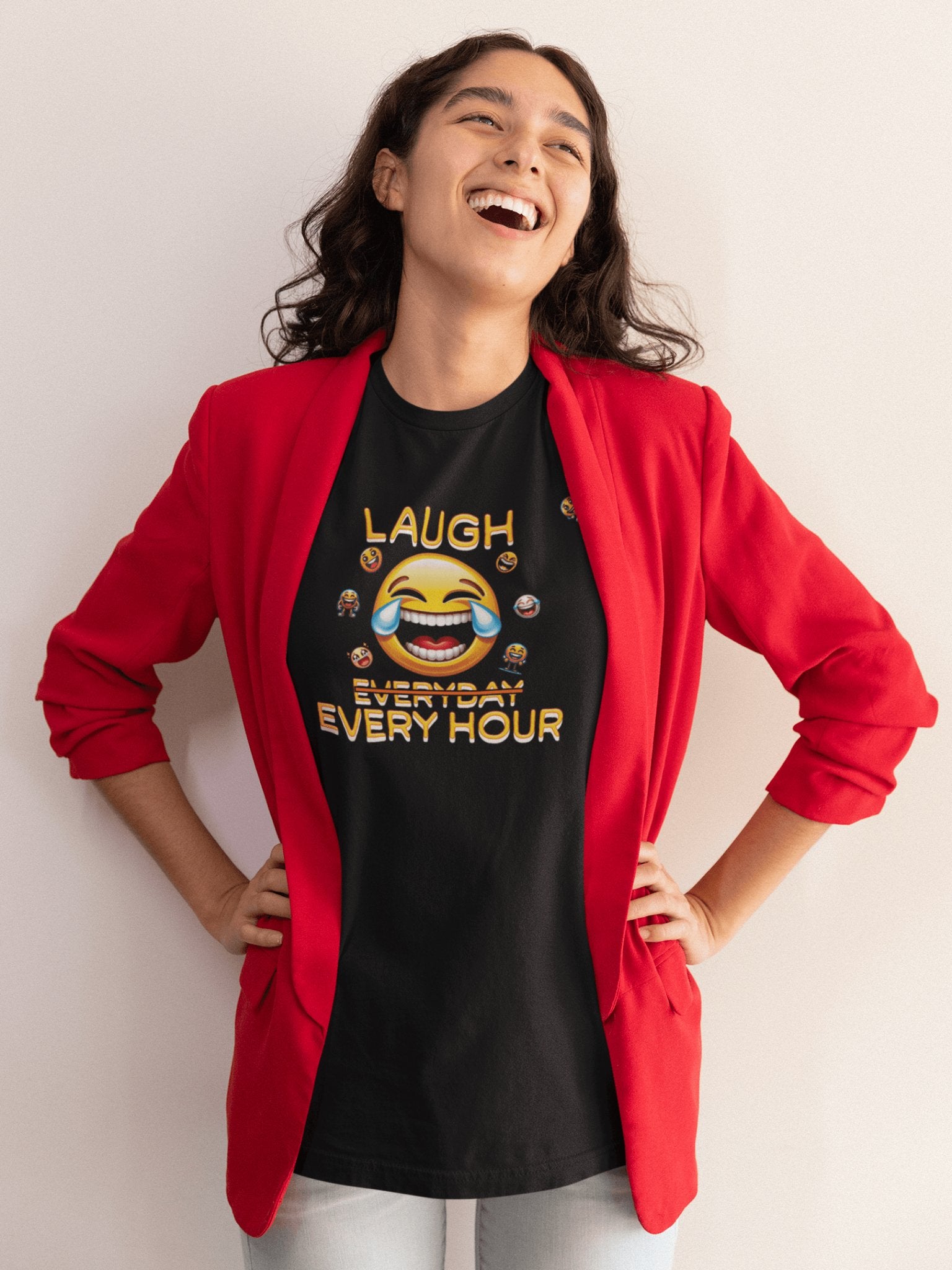 Laugh Every Hour Smiley Face Humorous Good Mood T - Shirt - Encore2woWhiteS