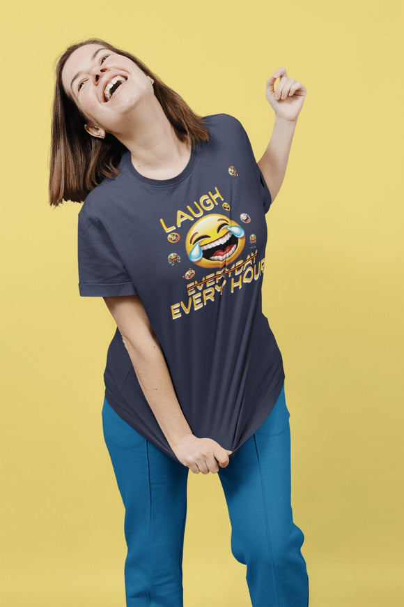 Laugh Every Hour Smiley Face Humorous Good Mood T-Shirt - Encore2woWhiteS