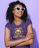 Laugh Every Hour Smiley Face Humorous Good Mood T-Shirt - Encore2woBlackS