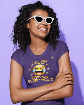 Laugh Every Hour Smiley Face Humorous Good Mood T-Shirt - Encore2woBlackS