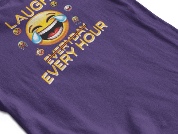 Laugh Every Hour Smiley Face Humorous Good Mood T-Shirt - Encore2woWhiteS
