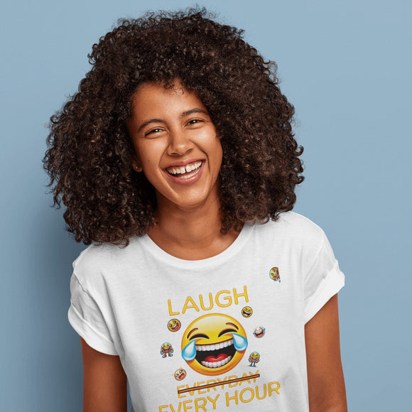 Laugh Every Hour Smiley Face Humorous Good Mood T-Shirt - Encore2woWhiteS