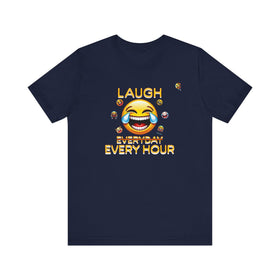 Laugh Every Hour Smiley Face Humorous Good Mood T-Shirt - Encore2woNavyS