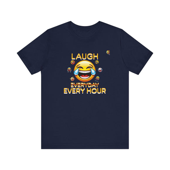 Laugh Every Hour Smiley Face Humorous Good Mood T-Shirt - Encore2woNavyS