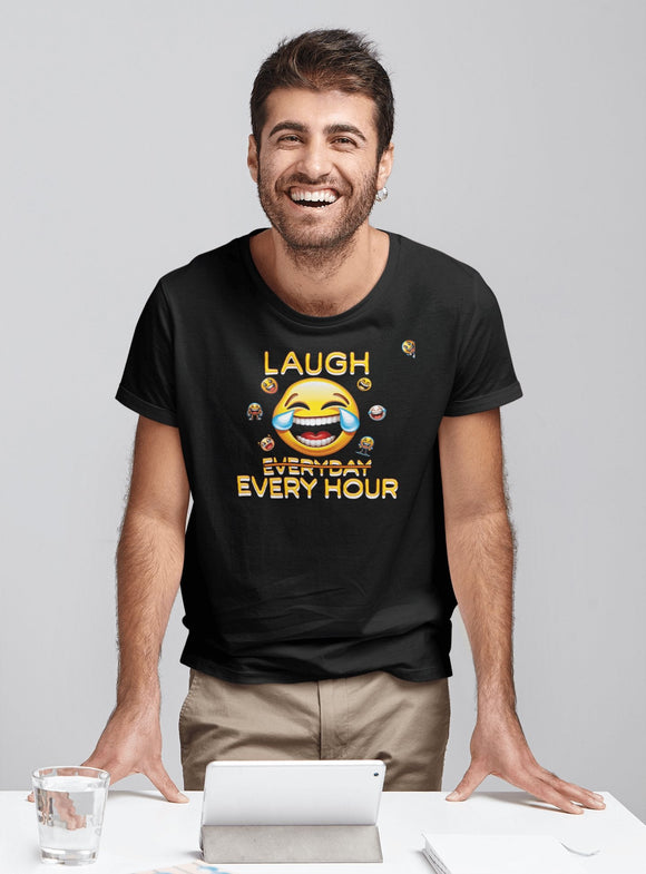 Laugh Every Hour Smiley Face Humorous Good Mood T-Shirt - Encore2woWhiteS