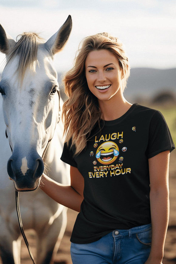 Laugh Every Hour Smiley Face T-Shirt – Spread Joy & Positivity - Encore2woWhiteS