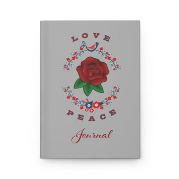 Love and Peace Gray Hardcover Journal with Red Rose - Encore2woJournal