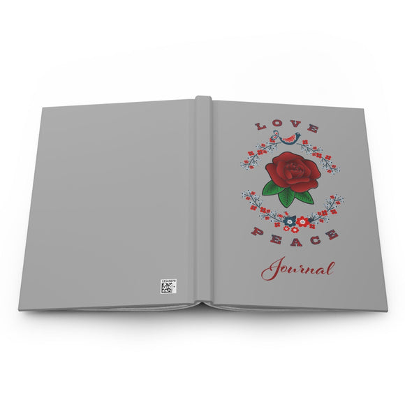 Love and Peace Journal Gray Hardcover Red Rose Design Matte - Encore2woJournal