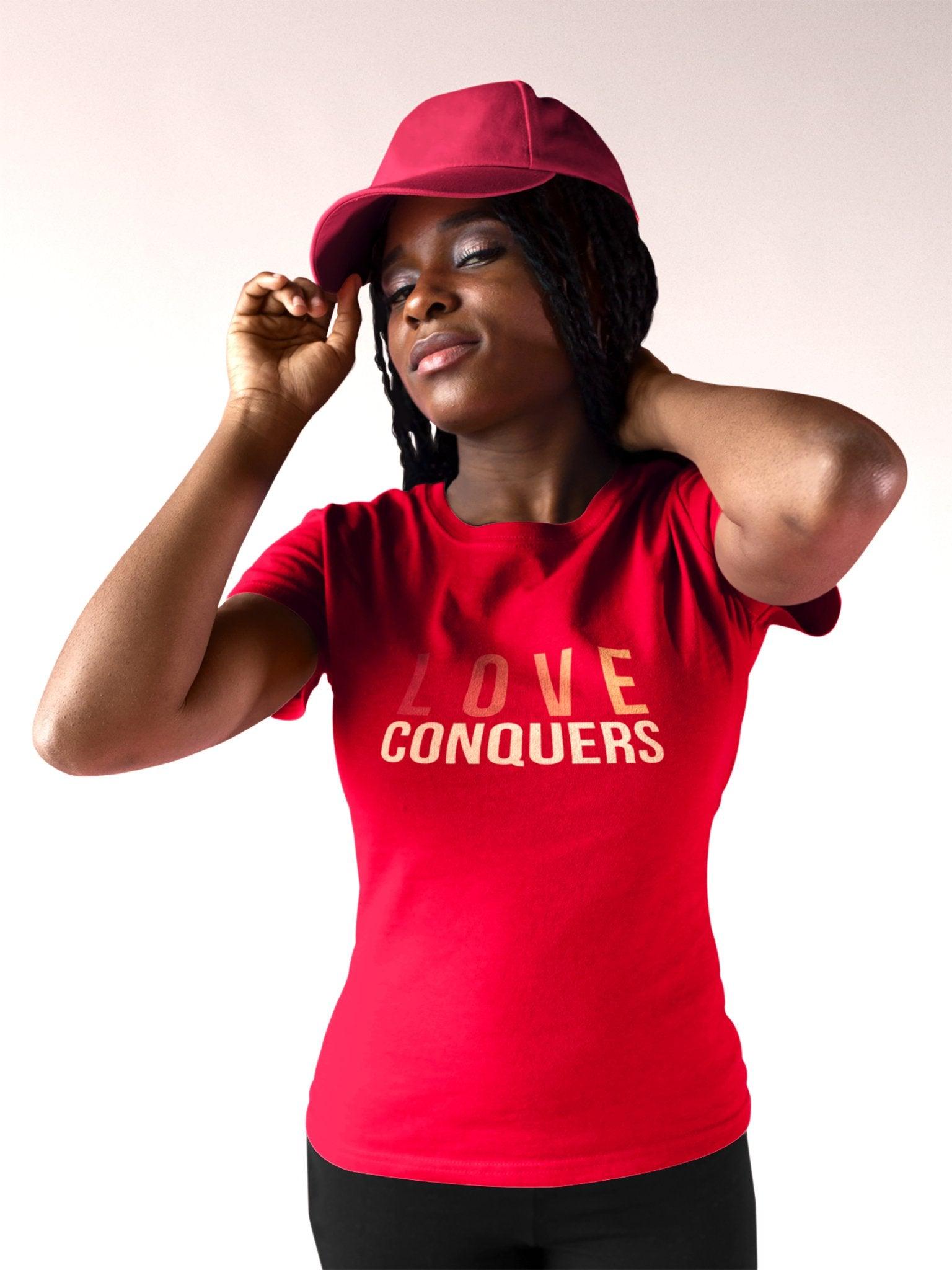 Love Conquers T - Shirt | Colorful Tee | Inspirational Apparel - Encore2woCardinalXS