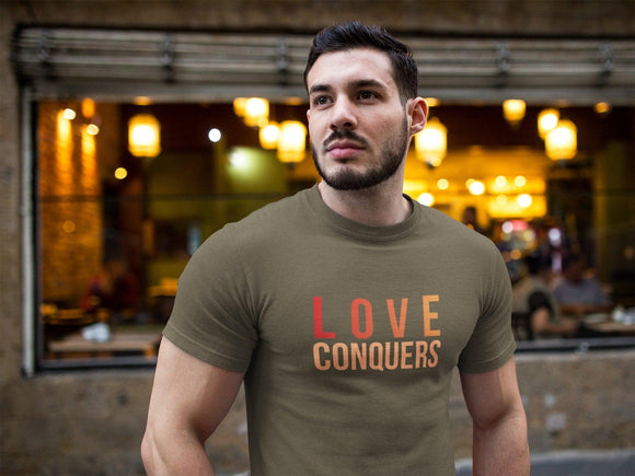 Love Conquers T-Shirt | Colorful Tee | Inspirational Apparel - Encore2woCardinalXS