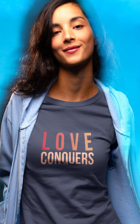 Love Conquers T-Shirt | Colorful Tee | Inspirational Apparel - Encore2woCardinalXS