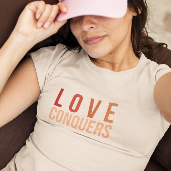 Love Conquers T-Shirt | Colorful Tee | Inspirational Apparel - Encore2woCardinalXS