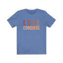 Love Conquers Unisex Short Sleeve Tee - Encore2woHeather Columbia BlueXS