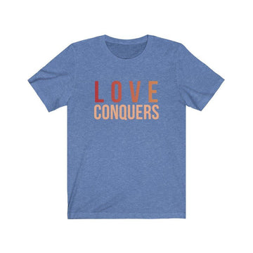 Love Conquers Unisex Short Sleeve Tee - Encore2woHeather Columbia BlueXS