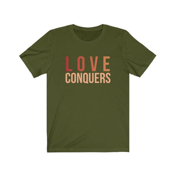 Love Conquers Unisex Short Sleeve Tee - Encore2woOliveXS