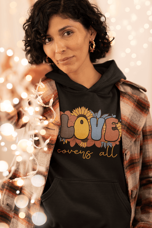 Love Covers All Floral Hoodie Inspirational Faith Sweatshirt - Encore2woLight PinkS