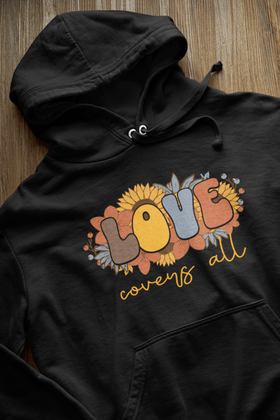 Love Covers All Floral Hoodie Inspirational Faith Sweatshirt - Encore2woNavyS