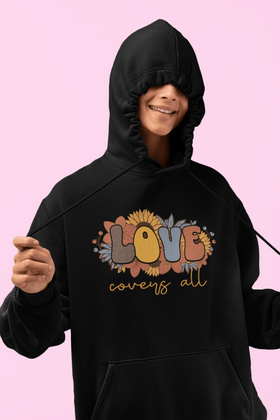 Love Covers All Floral Hoodie Inspirational Faith Sweatshirt - Encore2woBlackS