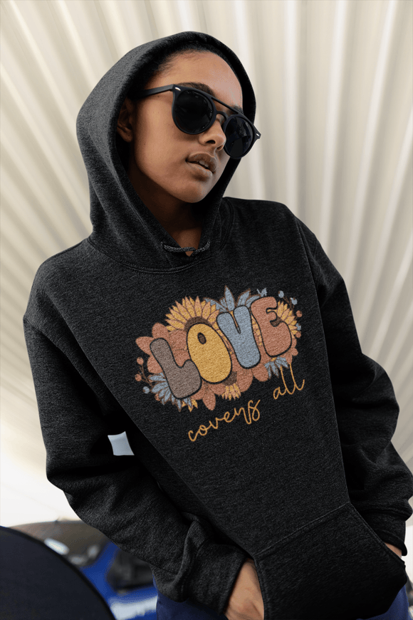 Love Covers All Floral Hoodie Inspirational Faith Sweatshirt - Encore2woLight PinkS