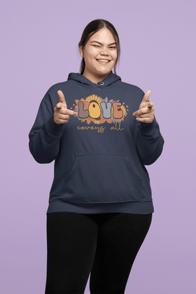 Love Covers All Floral Hoodie Inspirational Faith Sweatshirt - Encore2woNavyS