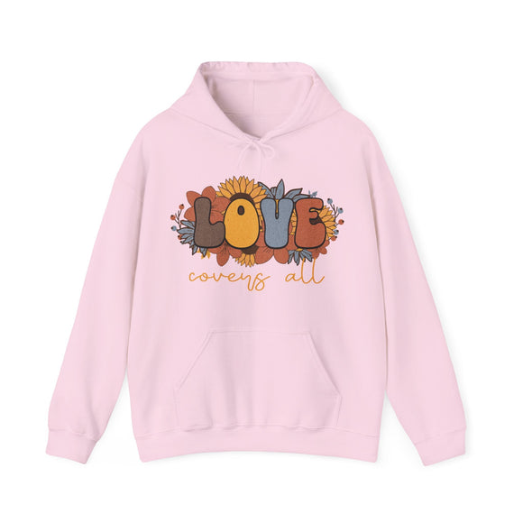 Love Covers All Floral Hoodie Inspirational Faith Sweatshirt - Encore2woLight PinkS