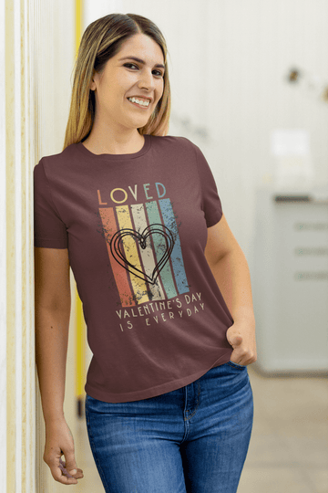 Loved Retro Heart Graphic Tee Valentines Day Is Everyday Shirt - Encore2woMaroonS