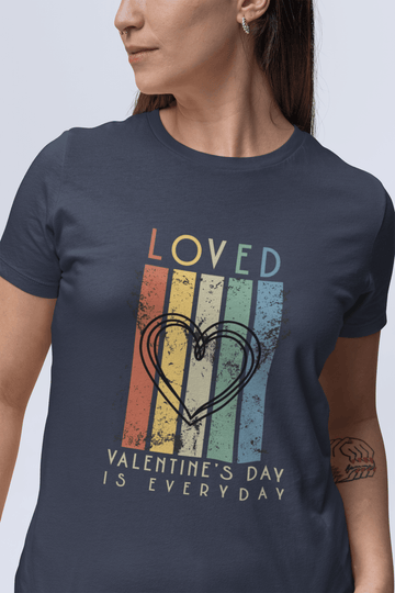 Loved Retro Heart Graphic Tee Valentines Day Is Everyday Shirt - Encore2woNavyS