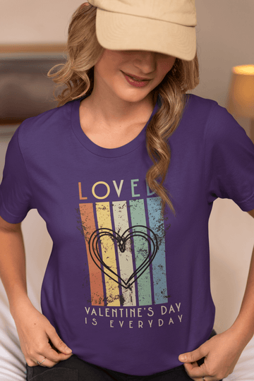 Loved Retro Heart Graphic Tee Valentines Day Is Everyday Shirt - Encore2woTeam PurpleS