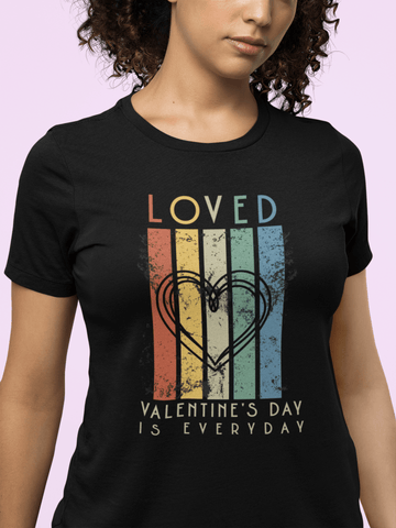 Loved Retro Heart Graphic Tee Valentines Day Is Everyday Shirt - Encore2woBlackS