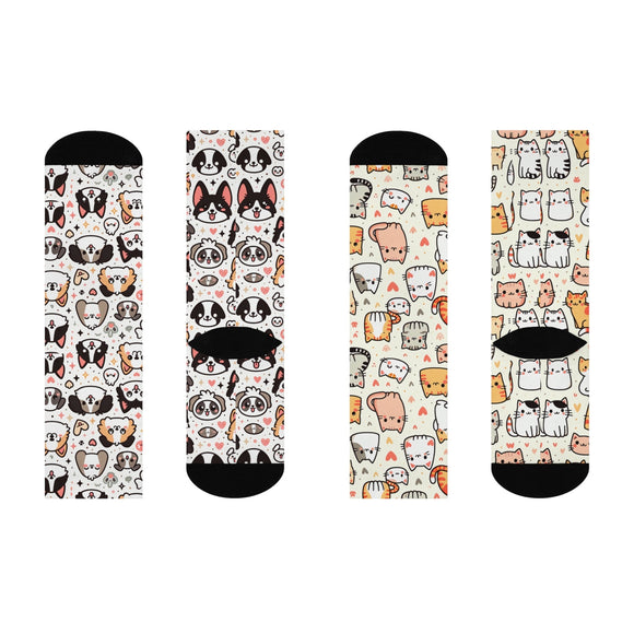 Mismatch Kawaii Dogs & Cats Cushioned Crew Socks - Encore2woWhiteOne size3/4 Crew