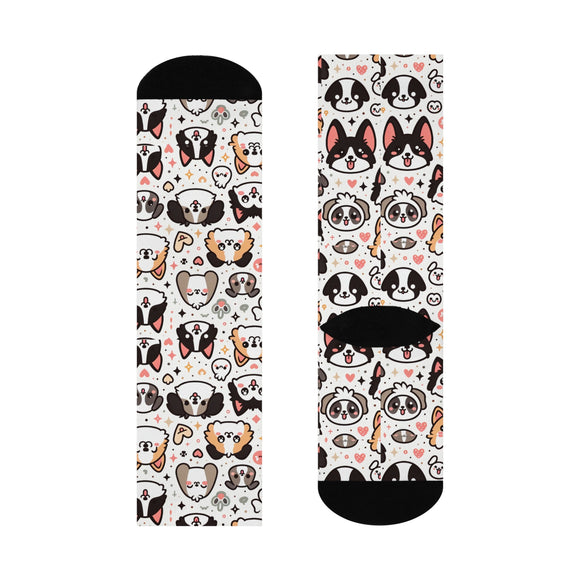 Mismatch Socks Featuring Dogs and Cats, Kawaii style, Cushioned Crew Socks - Encore2woWhiteOne size3/4 Crew
