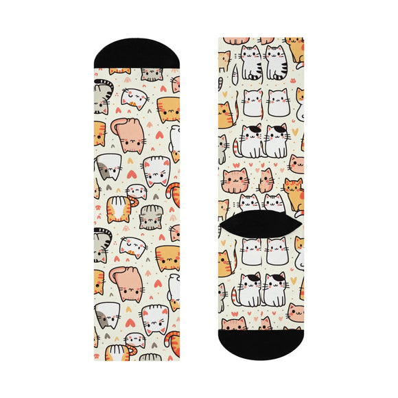 Mismatch Socks Featuring Dogs and Cats, Kawaii style, Cushioned Crew Socks - Encore2woWhiteOne size3/4 Crew