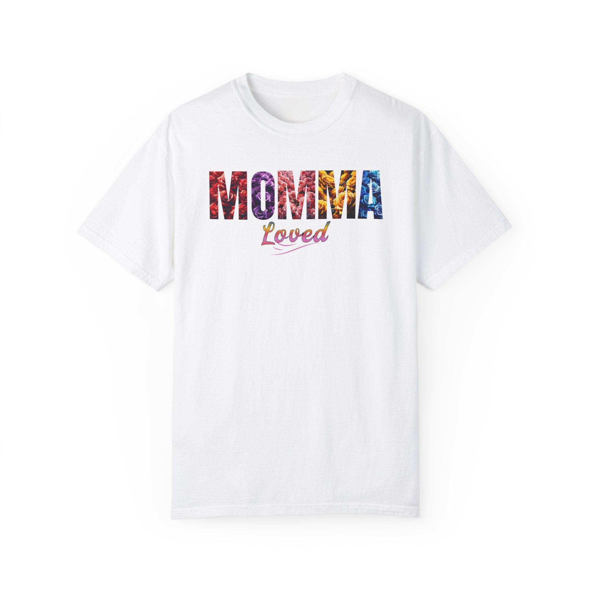 Momma Loved Floral T - Shirt - Multicolored Flower Script Comfort Colors Tee - Encore2woWhiteS