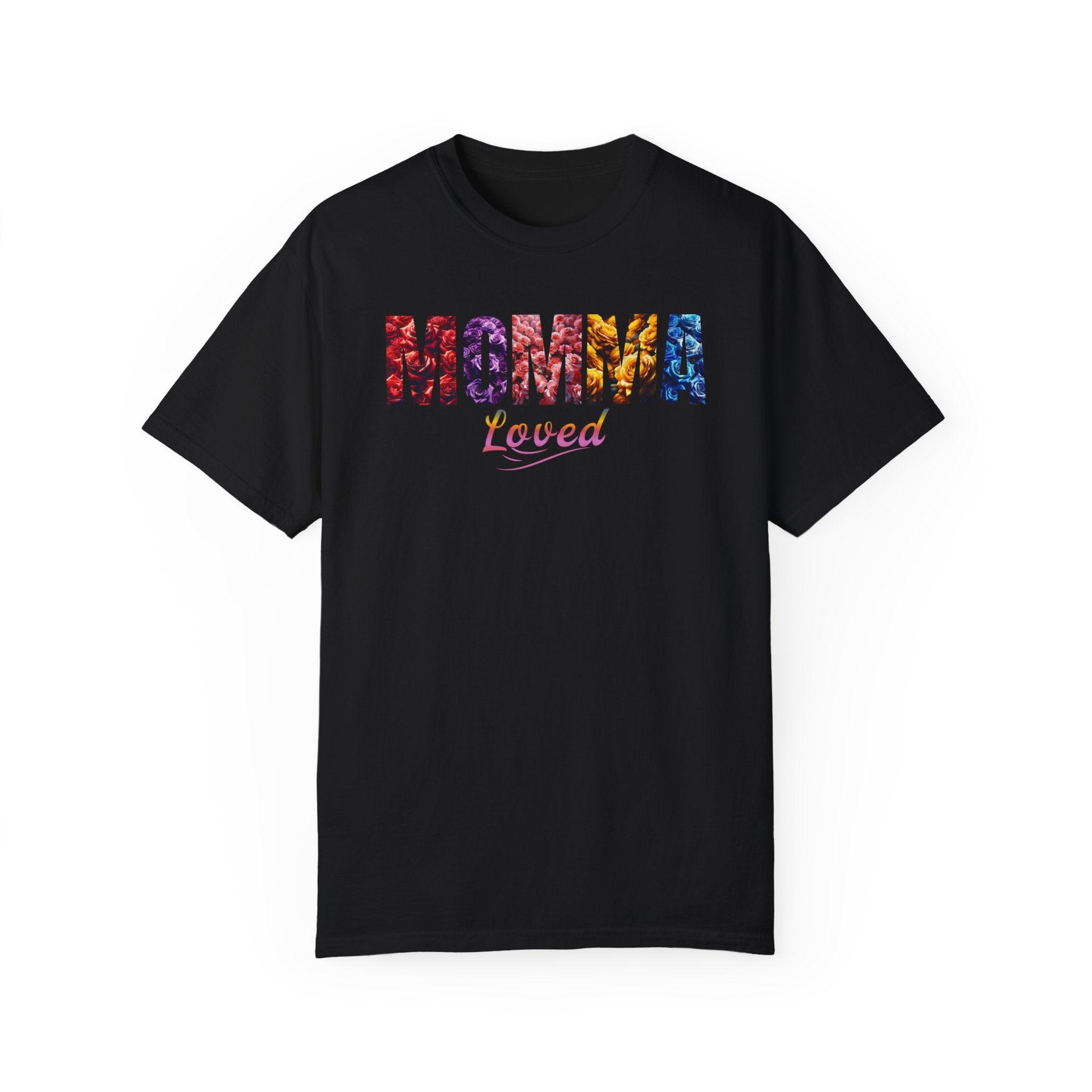 Momma Loved Floral T-Shirt - Multicolored Flower Script Comfort Colors Tee - Encore2woBlackS