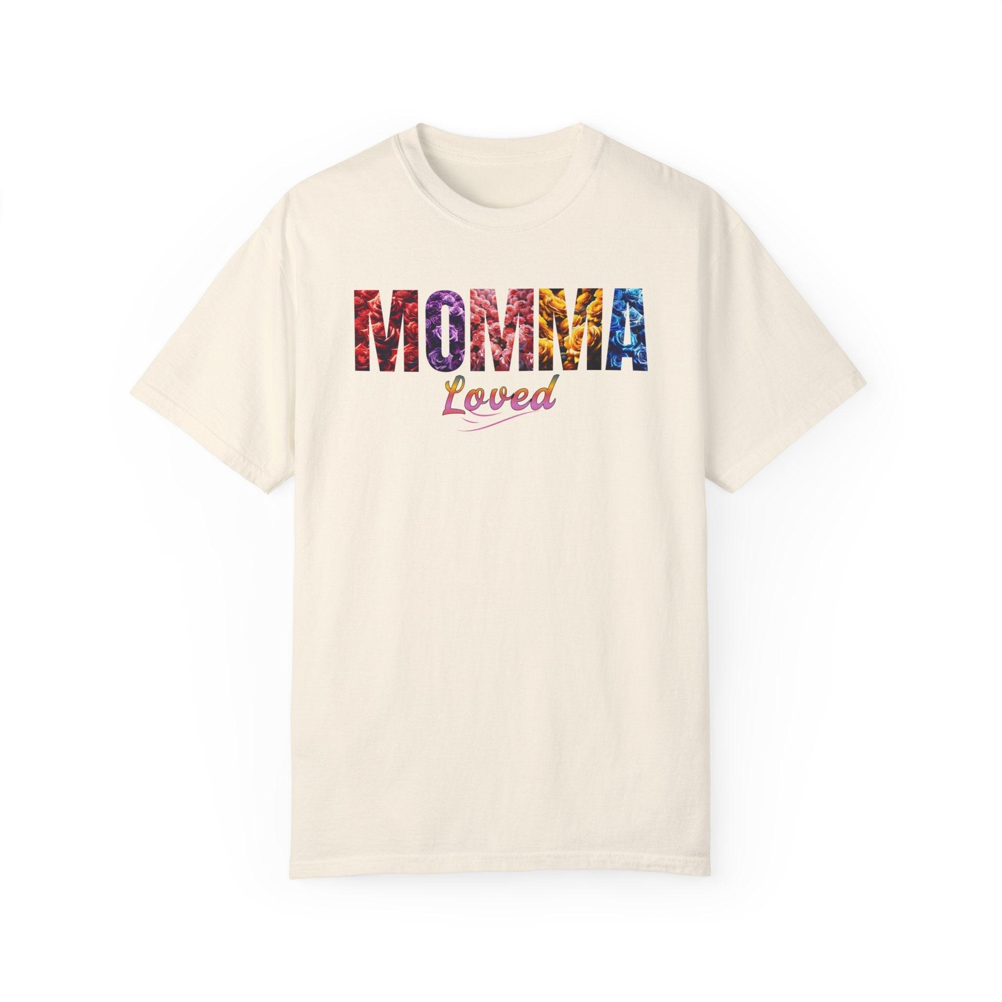 Momma Loved Floral T - Shirt - Multicolored Flower Script Comfort Colors Tee - Encore2woIvoryS