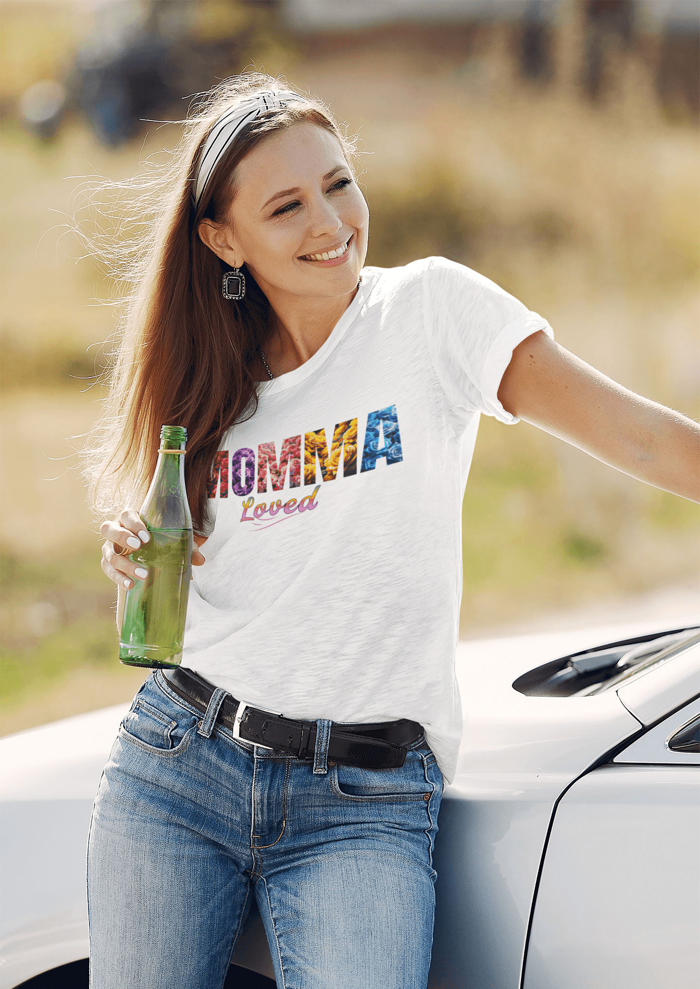 Momma Loved Floral T-Shirt - Multicolored Flower Script Comfort Colors Tee - Encore2woIvoryS