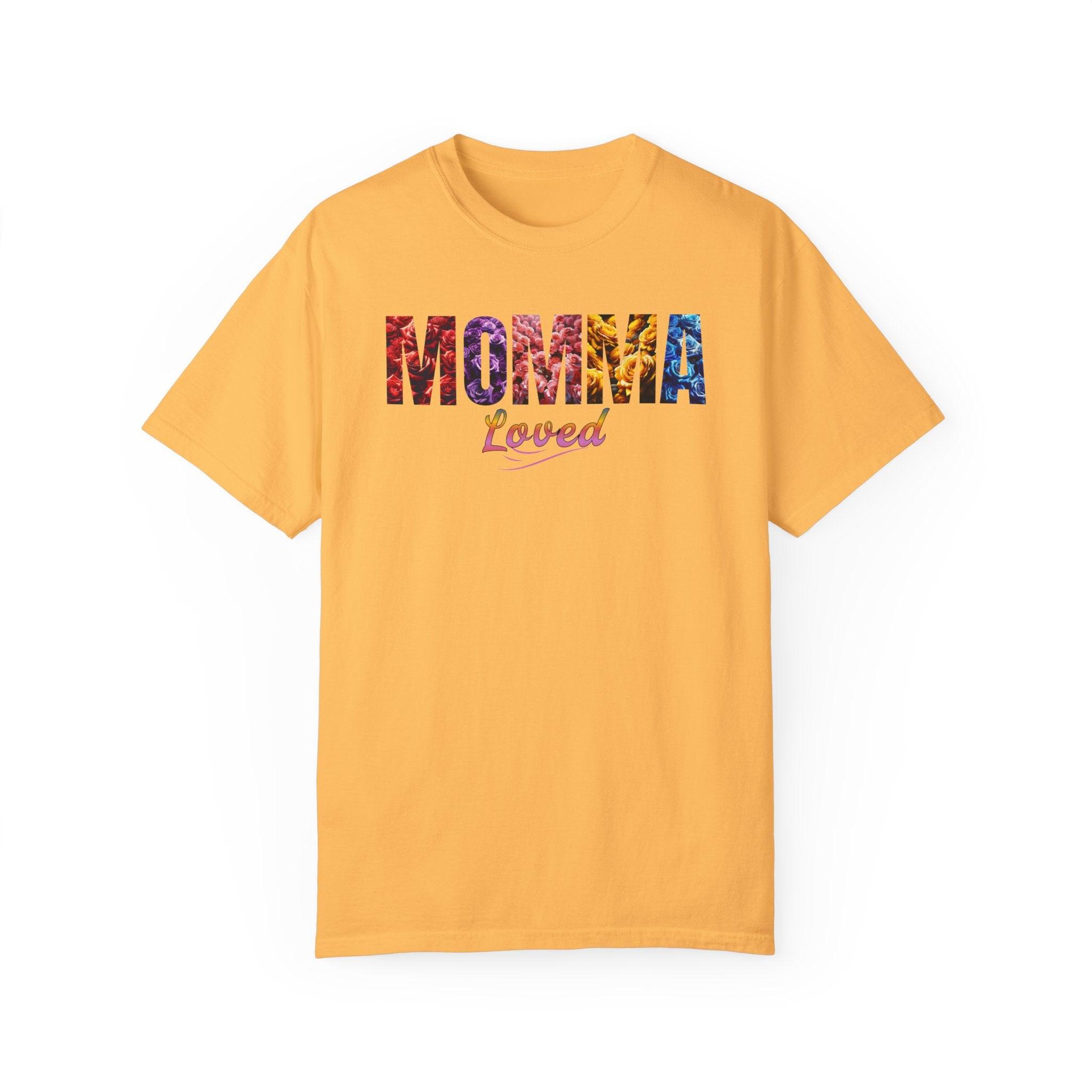 Momma Loved Floral T-Shirt - Multicolored Flower Script Comfort Colors Tee - Encore2woCitrusS