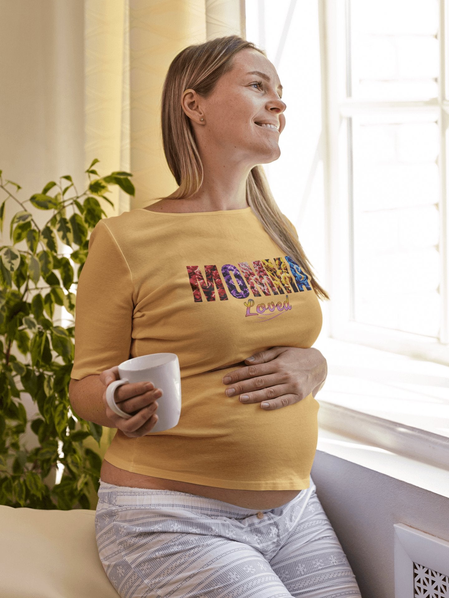 Momma Loved Floral T-Shirt - Multicolored Flower Script Comfort Colors Tee - Encore2woIvoryS