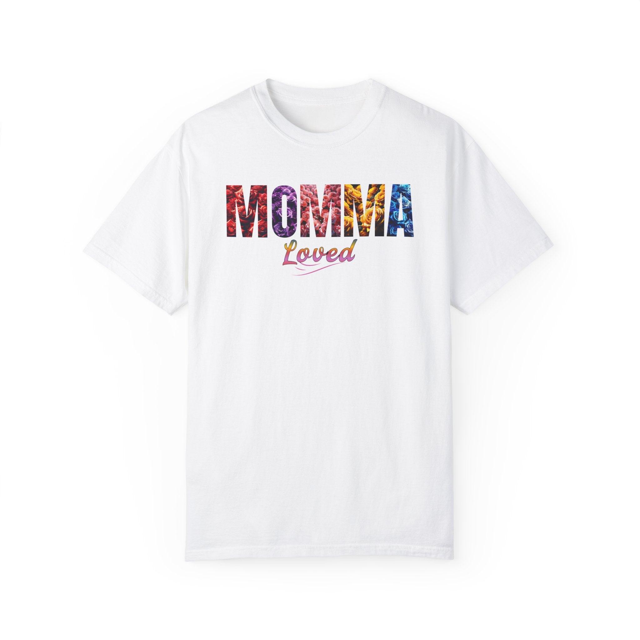 Momma Loved Floral T-Shirt - Multicolored Flower Script Comfort Colors Tee - Encore2woWhiteS